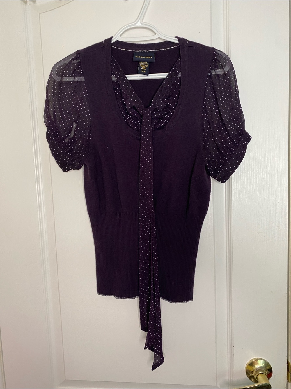 Raguetti Women's Plum Tie-Neck Short Sleeve Blouse